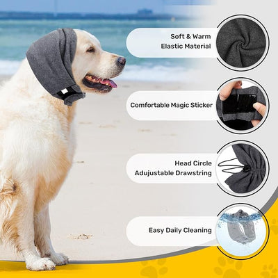 Dog Ear Muffs Noise Reducing Protection, Ear Cover Wraps for Dogs Bath Grooming Drying Swimming Warm Winter,Adjustable Dog Calming Hoodie for Hematoma Anxiety Firework Thunder Sleeping Shower Cap (LG)