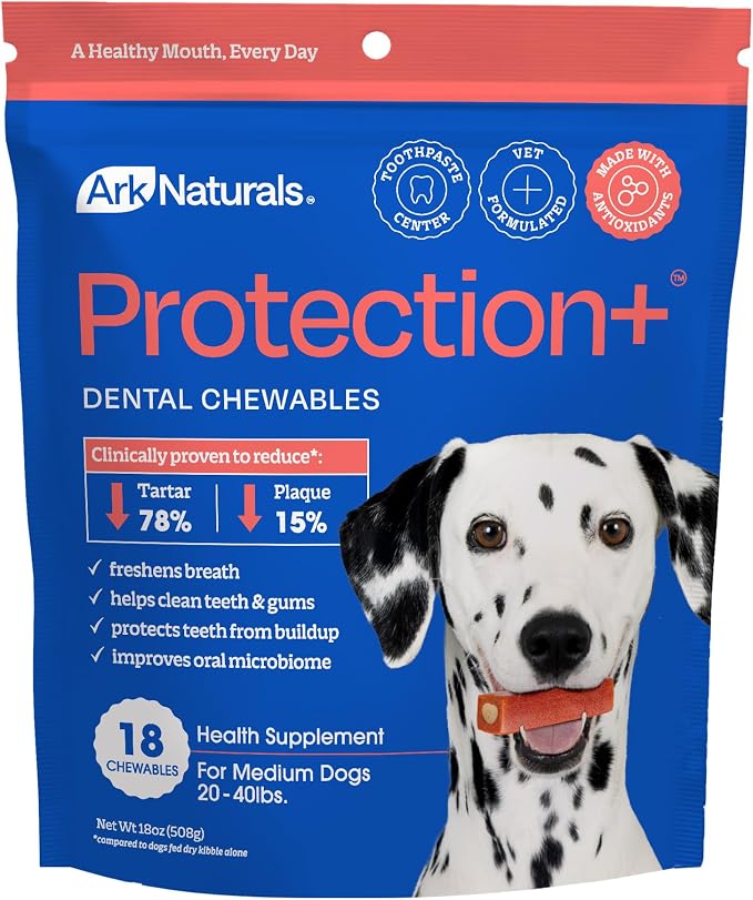 Protection Plus Brushless Toothpaste for Medium Breeds, 18 oz Bag, Dog Dental Chew with Toothpaste Center, Prevent Plaque & Tartar, Freshen Breath