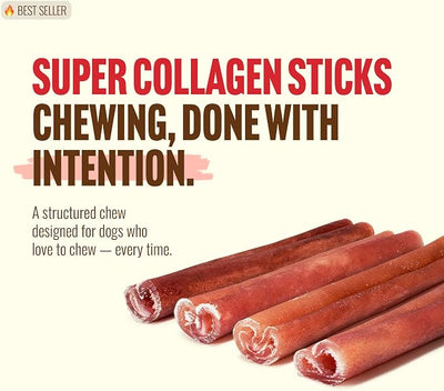 Natural Farm Odor-Free Super Collagen Dog Chews (6-Inch, 20-Pack) The First Ever Real Bull Sticks Alternative: 100% Natural Angus Hide Collagen Treats - More Protein, More Chew Time for All Dogs