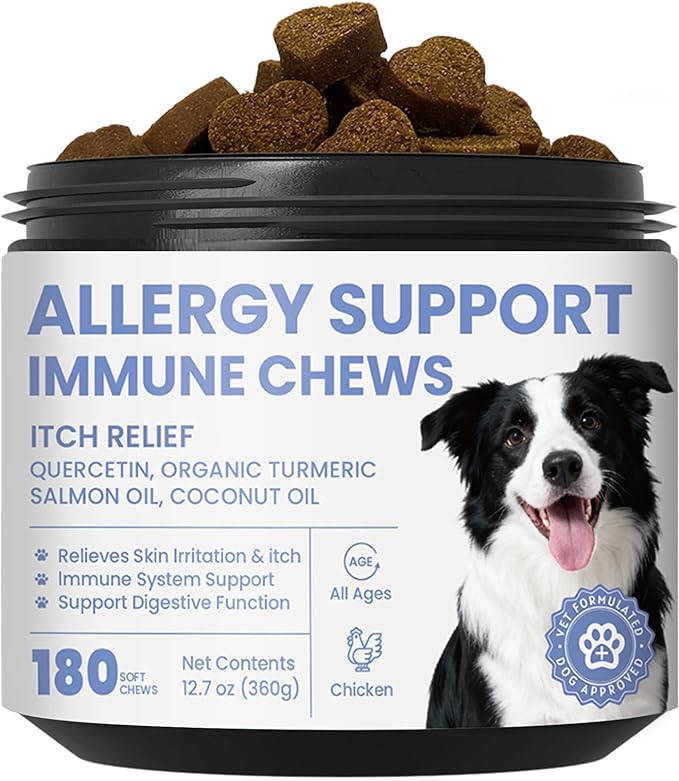 Anti-Itch Dog Allergy Chews – Skin Relief Soft Chews for Hotspots, Dry Skin & Paw Licking – Supplement with Fish Oil & Probiotic – Immune Support – 180ct