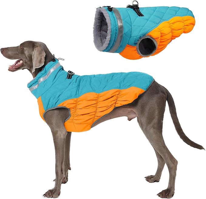 Warm Dog Coats For Large Dogs, Waterproof Dog Jacket With Harness, Zipper Clousure, Fleece Lining, Turtleneck, For Cold Weather Outdoor Walks, Pet Snowsuit For Beagle, Cocker Spaniel, Corgi- XL