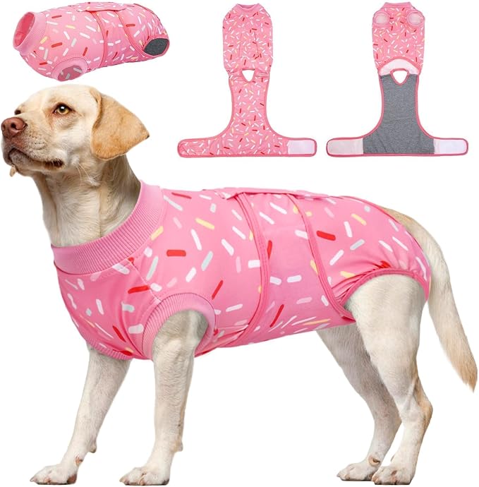 Dog Recovery Suit Female, Dog Recovery Suit Female Doggie Onesie for Surgery, Post-Op Onesie for Female & Male Dogs, Soft Protective Wear, PinkRibbon L