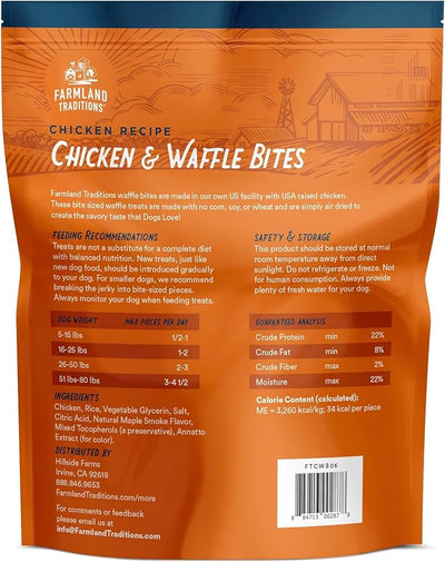 Farmland Traditions Chicken & Waffle Bites, Gluten-Free Dog Treats, Made in USA for All Breeds & Sizes, 6 Oz Bag