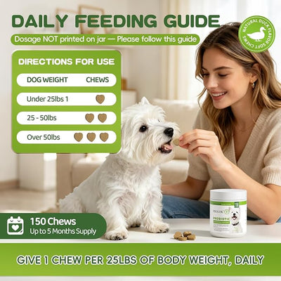 Probiotics for Dogs - 150 Soft Chew, Dog Probiotics for Digestive Health and Diarrhea, Allergies & Immune Support Dog Probiotic Supplement, Daily Probiotics for All Dogs, Natural Duck Flavor