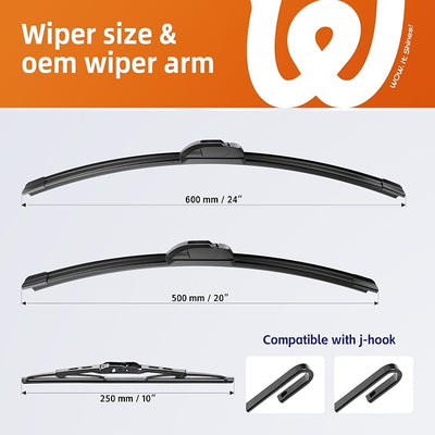 24"+20" Windshield Wiper Blades with 10" Rear Wiper Replacement for Chevy Traverse 2018 2019 2020 2021 2022 2023-OEM Quality All-Weather J Hook Wipers(Set of 3)