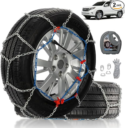 Snow Chains for Pickup Trucks & SUVs Off-road, Heavy Duty Quick Fit & Easy Installation Snow Tire Chains, Portable Reusable Emergency Tire Traction Chain, Set of 2 (HP2330)