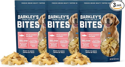 Barkley’s Bag Salmon Bites, Freeze Dried Dog Treats and Food Topper, Made with Wild-Caught Salmon, Bite-Sized Whole Pieces for Training Rewards, for All Dog Breeds, Ages & Sizes, 4 Oz Bag (3 Pack)