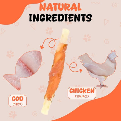 Annika Dog Treats Chicken Wrapped Cod Sticks – Natural, Single Ingredient Cod Dog Treats & Chicken Jerky for Dogs – Long Lasting Fish Chews for Small, Medium & Large Dogs, 11.6 oz