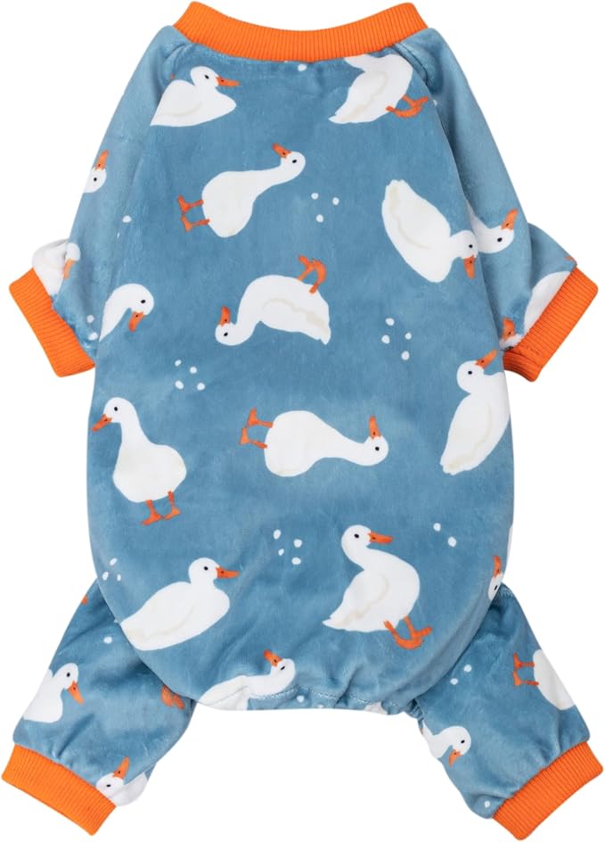 Fitwarm Adorable Duck Dog Pajamas, Warm Winter Dog Clothes for Small Dogs Boy Girl, Cozy Pet Onesie with Feet, Blue, White, Orange, Large