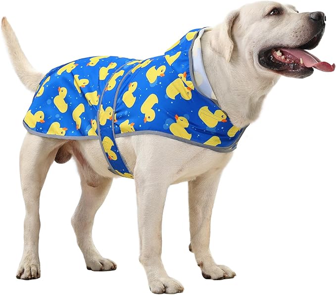 Dog Raincoat for Large Dogs Waterproof Jacket Hooded Rain Coats with Reflective Strips Leash Hole & Poncho Adjustable Fit (ShinyDuck,XXL)
