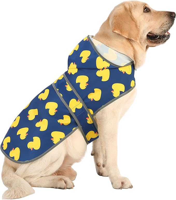 Dog Raincoat for Large Dogs Waterproof Jacket Hooded Rain Coats with Reflective Strips Leash Hole & Poncho Adjustable Fit (Duck,XXL)