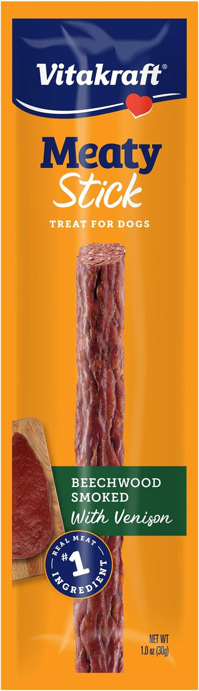 Vitakraft MeatyStick Venison, Jerky Treat for Dogs, No Added Sugar, Real Meat Ingredient, No Artificial Preservatives, Flavors or Colors, Naturally Smoked, Individually Packed, 1.0 oz, Stick, 15 count