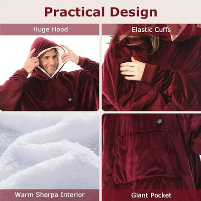 Venustas Heated Blanket Hoodie with Battery Pack, Unisex Oversized Sherpa Wearable Sweatshirt for Women & Men