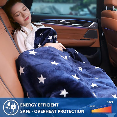 Car Heated Blanket - 12-Volt Portable Blanket for Car, Truck, SUV, RV - Soft Flannel and Sherpa - Travel Size 59" x 43"