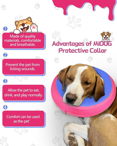 MIDOG Soft Inflatable Dog Cone, Donut E-Collar Alternative for After Surgery, Prevents Licking, Allowing Normal Eating & Vision,Comfortable Recovery Collar for Small Medium Large Dogs&Cats,PinkBlue-M+
