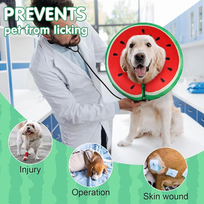 BEAUTYZOO Inflatable Dog Cone Collar to Stop Licking for Large Medium Small Dogs,Soft Dog Cone Alternative After Surgery,Comfortable Pet Recovery Collar&Cone Elizabethan Dog Neck Donut,Watermelon L