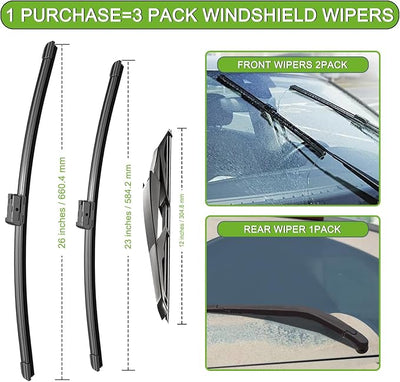 PARRATI® Windshield Wiper Blades for Mercedes-Benz ML350 2012-2015, 3 Pack | 26/23 Inch Front +12 Inch Rear, OEM Replacement, Ultra Quiet, No Streaks All Weather Wiping
