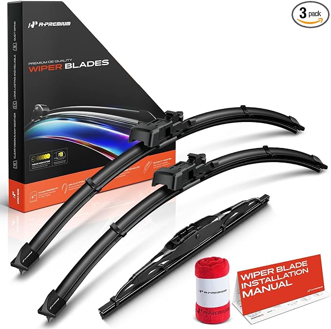 A-Premium 23"+22"+10" Windshield Wiper Blades with Wear Indicator & Towel | Compatible with Land Rover Range Rover Evoque 2012-2019, Front Rear Wipers Blade Set for TLP/Hook Arm Connector, Pack of 3