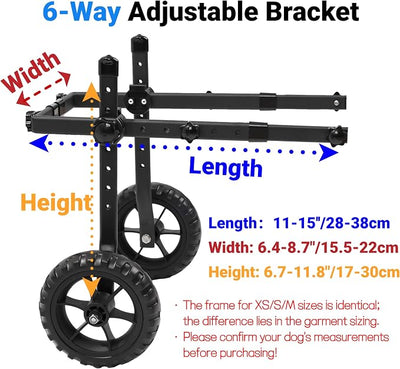 Adjustable Small Dog Wheelchair for Back Legs, Upgraded 5.5in Textured Wheel, Disabled Pets, Leg Brace, Mobility Aid, Hind Limb Rehabilitation, Older, Disabled (M (Chest 15.7-22.8in))
