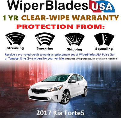 WiperBladesUSA Wiper Blades Set w/ 1yr warranty compatible with Kia Forte5 2017 Wipers (Set of 2) Pulse Wipers