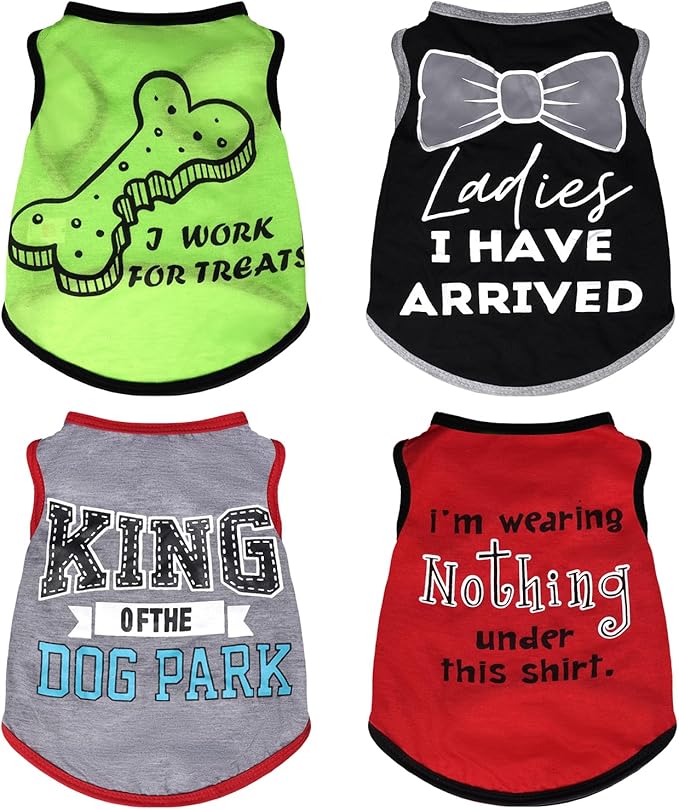 4 Pieces Pet Shirts Funny Dog Printed Clothes Cool Breathable Puppy Sleeveless Vests Dog Outfit for Summer
