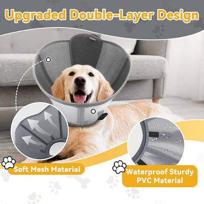 Upgraded Dog Cone Collar for Large Medium Dogs, Soft Dog Cone with Double-Layer Design, Adjustable Pet Recovery Collar for Dogs After Surgery, Elizabethan Collar (L, Grey)