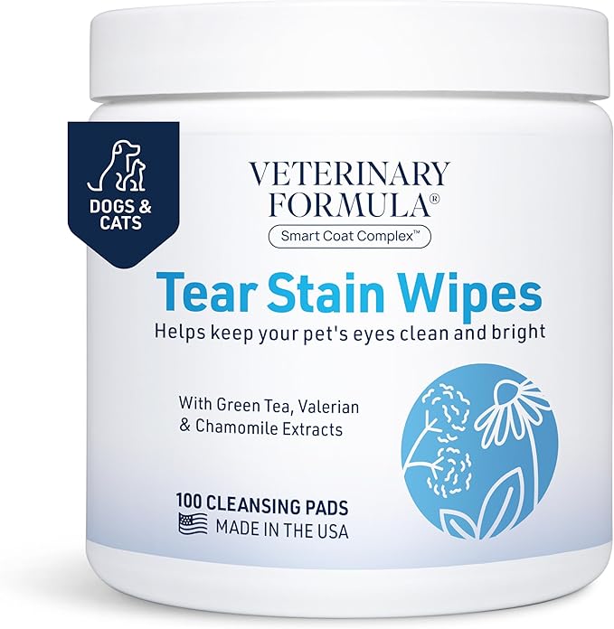 Smart Coat Complex Eye + Face Wipes for Dogs & Cats, 100 ct – Gently Remove Tear Stains, Clean Facial Fur & Eye Discharge, Fragrance-Free, Pre-Moistened