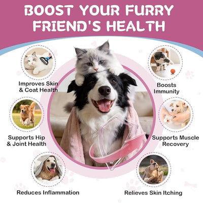 Liquid Collagen for Dogs and Cats, 5 Types of Grass-Fed Collagеn (I, II, III, V & X) with MSM, Biotin and Hyaluronic Acid, Daily Wellness Formula, 2 Oz
