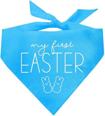 My First Easter Dog Bandana | 100% Cotton Adjustable Triangle | Made in USA | Easter Bunny | Egg Hunt| Funny Outfit Prop Photoshoot |Turquoise, One Size (392)