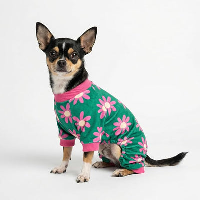 Fitwarm Flower Fleece Dog Pajamas, Warm Winter Dog Clothes for Small Dogs Girl, Cozy Pet Onesie with Feet, Dark Green, XL