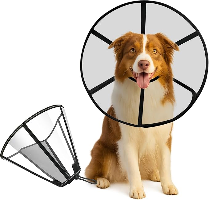 Adjustable Soft Dog Cone Collar for After Surgery Recovery, Comfortable Pet Recovery Protective Collar for Medium Large Dogs, Elizabethan Dog Neck Collar (S, Black)