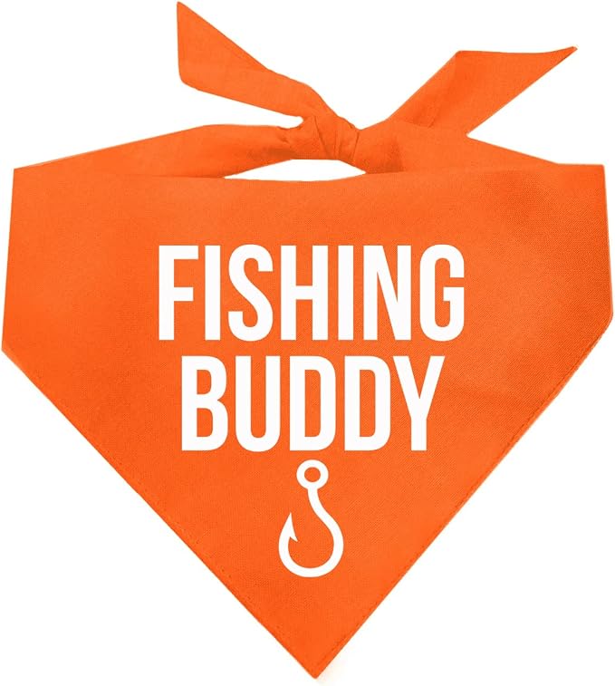 Fishing Buddy Dog Bandana | 100% Cotton Adjustable Triangle | Made in USA | Boat & Fishing | Captain | Beach & Lake | Summer | Outdoors |Father's Day | Orange, X-Small (99)