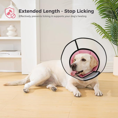 Avont Dog Cone Collar After Surgery, Alternative Adjustable Elizabeth Cone for Medium Large Dogs, Comfy Breathable Pet Recovery Collar to Stop Licking -Pink(S)