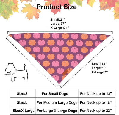 PTDECOR Fall Dog Bandana, Pink Pumpkin Design Reversible Holiday Dog Scarf, Triangle Thanksgiving Bandanas for Medium Large Dogs Pets (Large)