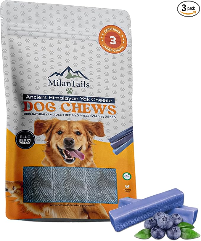 Premium Natural Fruit-Flavored Himalayan Yak Chew for Dogs - 300g, All-Natural, Long-Lasting, Authentic Yak Milk, Healthy Dental Chew, High-Protein (Large, Blueberry)