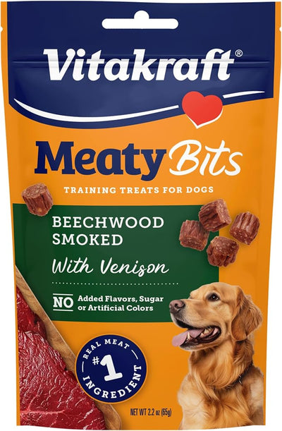 Vitakraft MeatyBits Venison, Training Treats for Dogs, Naturally Smoked, Real Meat #1 Ingredient, No Added Sugar, No Artificial Flavors or Colors, Soft Dog Treats, Bag, 2.2 oz, 4 Count
