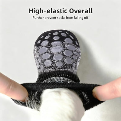 PUPTECK Anti-Slip Dog Socks with Double Sides for Small Medium Large Dogs Hardwood Floors Prevents Licking, Dog Shoes for Hot Pavement Traction Control Paw Protector for Senior Dogs, Striped Black L