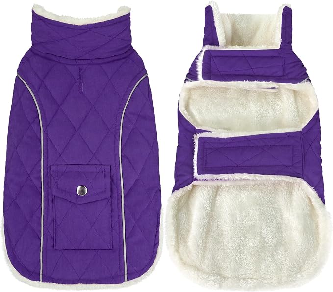 Malier Dog Winter Coat, Windproof Dog Cold Weather Coats with Real Pocket, Winter Extra Warm Pet Coat Fleece Jacket Reflective Clothes for Small Medium Large Dogs and Puppy (Purple, XXX-Large)