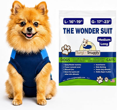 Surgi Snuggly Dog Surgery Recovery Suit – Dog Onesie for Post Surgery Recovery, Female Spay & Male Neuter – Surgical Suit for Dogs, E-Collar Cone Alternative, Double Blue - Medium Long, 16" - 19" (EC)