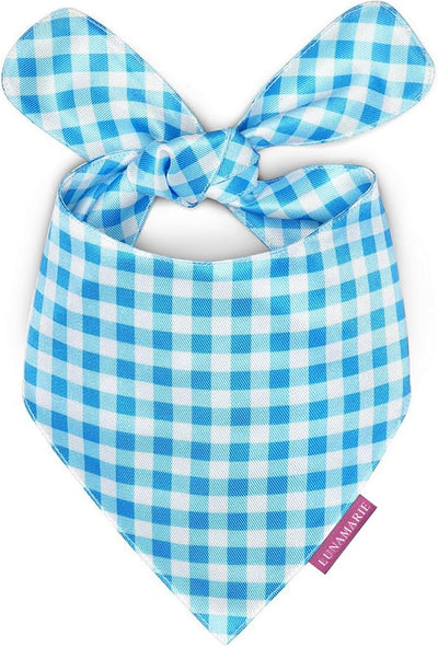 LunaMarie - Luxury Dog Bandanas - Puppy Bandanas Cat Accessories | Premium & Silky Fabric | 100% Handmade Quality | Custom Shape Dual Layered Small, Medium, Large Cat Scarf (Blue Checkers, Large)