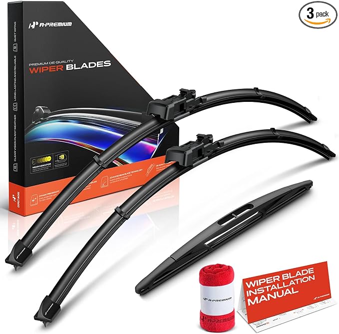 A-Premium 28"+26"+12" Windshield Wiper Blades with Wear Indicator & Towel | Compatible with Ford C-Max 2013-2018, Front Rear Wipers Blade Set, TL2/Snap Claw Arm Connector, Pack of 3