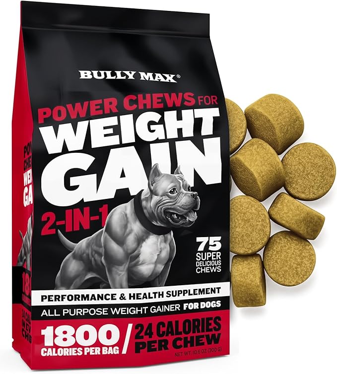 Dog Weight Gainer Soft Chews for Puppies and Adults - High Calorie Dog Food Performance Supplements for Healthy Weight Gain, Immunity & Digestive Health - 75 Chews for All Breeds & Ages