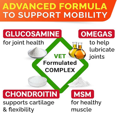 Senior Advanced Glucosamine Chondroitin Joint Supplement for Dogs - Hip & Joint Pain Relief Pills - Large & Small Breed - Hip Joint Chews Canine Joint Health - Chews Older Dogs - Bacon Flavor - 180Ct