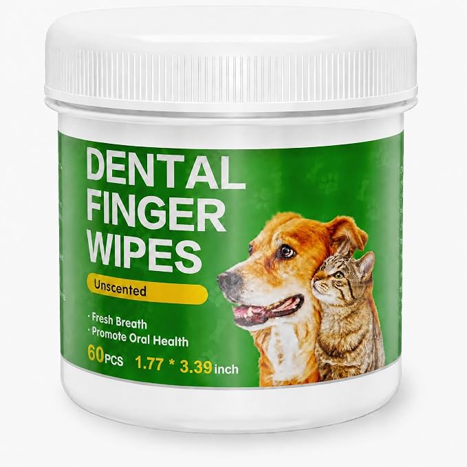 Dog Teeth Cleaning Wipes, Dog Tooth Brushing Kit for Dogs & Cat, Dog Dental Wipes, Cat Wipes, Dog Toothbrush and Toothpaste Alternatives (60 Counts)