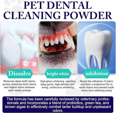 Dog Teeth Cleaning Powder - Dog Dental Powder - Dog Breath Freshener - Targets Tartar & Reduces Plaque & Bad Breath - Teeth Cleaning Made Easy Eliminate - Formulated for Small, Medium, Large Dogs