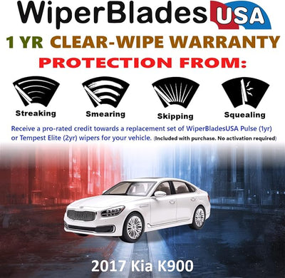 WiperBladesUSA Wiper Blades Set w/ 1yr warranty compatible with Kia K900 2017 Wipers (Set of 2) Pulse Wipers