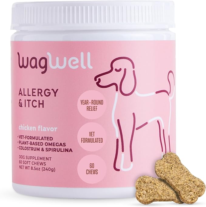 Allergy & Itch Chews for Dogs | Vet Formulated for Allergy Relief, Itchy Skin, Gut & Immune Support | for Dogs of All Ages & Sizes, All Natural, Made in USA | Chicken Flavor, 60 Chews