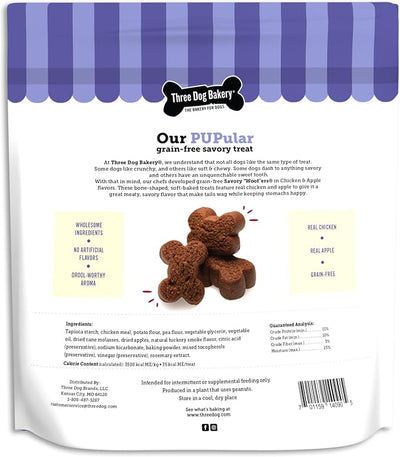 Three Dog Bakery Grain-Free Savory Woof ers in Chicken & Apple - Low Fat Dog Treats, Chicken & Apple Flavored Puppy Training Treats, Cookies for Dog Training Treats