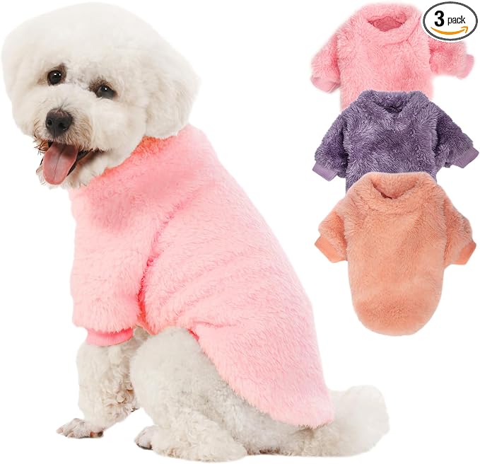 Dog Sweater, 3 Pack Dog Sweaters for Small Dogs, Dog Clothes for Small Dogs Girl Boy, Ultra Soft and Warm Puppy Sweater Dog Coat for Winter Christmas (XS, Pink+Purple+Peach)