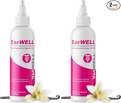 VetWELL Ear Cleaner for Dogs and Cats - Otic Rinse for Infections and Controlling Ear Infections and Odor in Pets - 8 oz (Sweet Pea Vanilla) (Pack of 2)